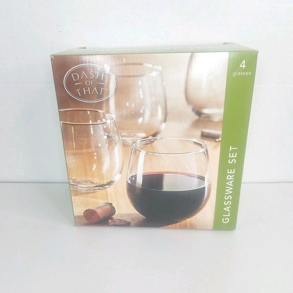 Dash of That Glassware Set Stemless Red Wine Glasses Set Of‎ 4 New